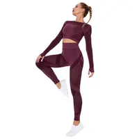 Conjunto de roupa de yoga feminina para atividades físicas, conjunto de roupas esportivas sem costura, manga longa, academia, 2022