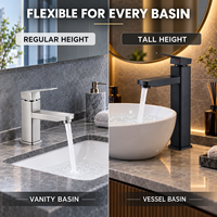 Robinet de lavabo carré moderne, mitigeur chaud/froid à levier unique pour salle de bain, options standard et hautes pour projets commerciaux