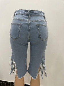 Vente en gros de vêtements jeans de haute qualité pour femmes shorts en jean déchirés jeans courts extensibles à franges sexy - Product Image 5