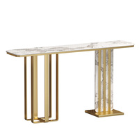 Table d'appoint moderne en marbre blanc pour couloir, table étroite de luxe dorée pour salon, meubles d'entrée, tables de console