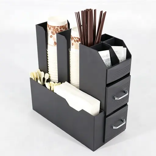 Organizador de café caddy, condimentos de plástico y otros accesorios