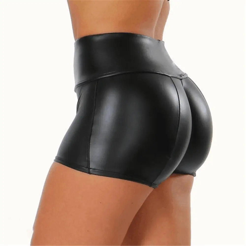 Pantalones cortos sexys de cuero sintético para mujer, Shorts de cintura alta, 6 colores, talla grande, venta al por mayor