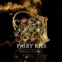 Broche de luxe haut de gamme en cristal multicolore en forme de panier de fleurs, élégante, pour femme, cadeau de mariage ou de fête, bijou de mode personnalisé