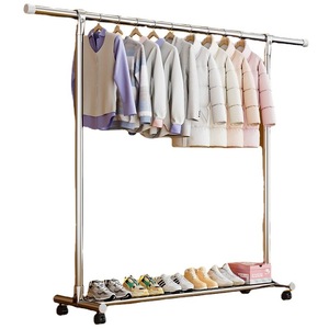 Stainless Steel <b>Clothes</b> Drying <b>Rack</b> Single Bar Floor Standing Mobile Indoor Balcony Bedroom Use - Product Image 5