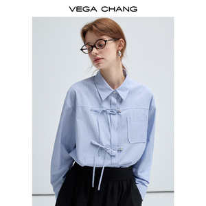 Vega chang mùa thu mới skinny-tìm kiếm đi lại hàng đầu trong màu xanh và trắng sọc dài tay áo - Product Image 4