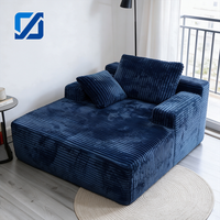 Canapé modulaire carré convertible moderne en tissu doux bleu marine, une place, avec coussins épais écologiques pour villa