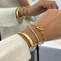 Ensemble de bracelets et joncs en acier inoxydable massif plaqué or, style coquillage de plage estival, avec chaîne tennis, pour femme