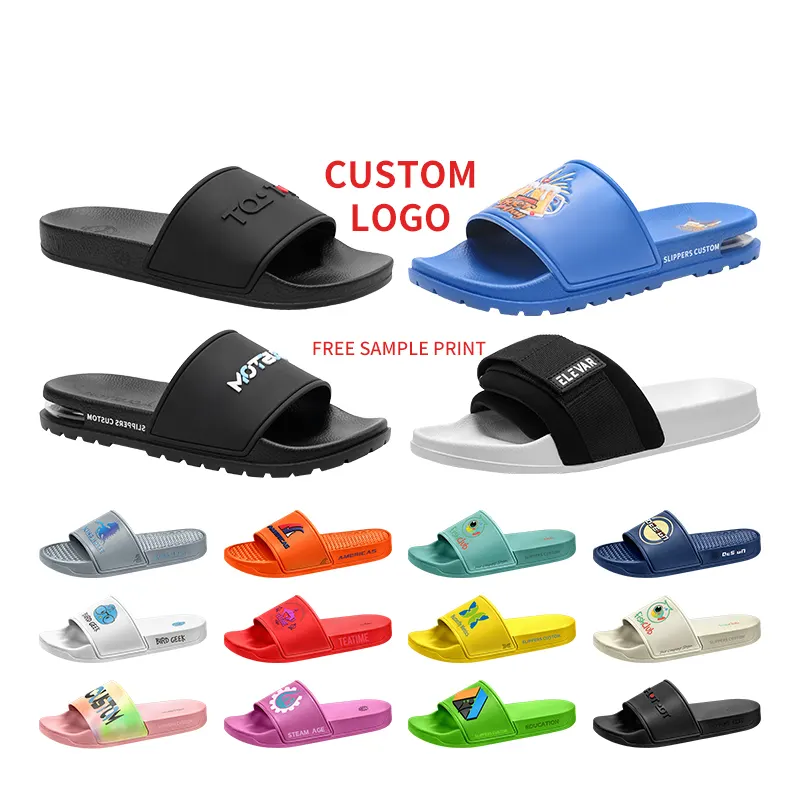 OEM Custom Black Slides Footwear Sandal PVC,Custom Logo Slippers Men Plain Blank Slide Sandal,Slippers Custom Logo Slide Sandal