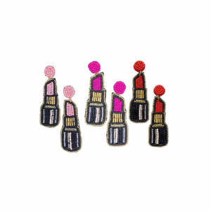 Seed <b>Beads</b> Embroidered Lipstick Earrings for Fashion Lovers Handmade Seed <b>Beads</b> <b>Alphabet</b> Earrings Boho Chic Statement - Product Image 1