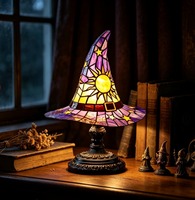 Lámpara de Hotel con Cristal de Colores, Resina, Diseño de Sombrero de Bruja, Ecológica, Luz Blanca Cálida, Alimentación USB, Lámpara de Noche LED para Mesa de Noche, Decoración del Hogar, Regalo