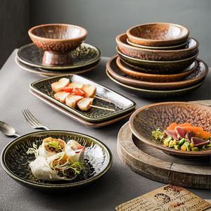 Ensemble de vaisselle colorée rétro au four rouge ensemble d'<span class=keywords><strong>assiettes</strong></span> et de bols en céramique de <span class=keywords><strong>porcelaine</strong></span> plats et <span class=keywords><strong>assiettes</strong></span> pour la décoration de mariage - Product Image 5