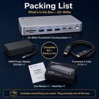 Base de Conexión Guanchen Thunderbolt 5 de 120 Gbps con Triple Pantalla 8K DP, 10 Puertos Gigabit Ethernet, 140 W de Potencia, Ranura TF/SD, Certificación CE/FCC