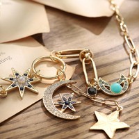 Collier à breloques hip-hop personnalisé européen et américain, collier à pendentif étoile et lune tendance, bijoux