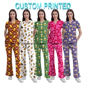 Popolare 100% Australia puro cotone stampa digitale scrub Top e pantaloni medico comodo da donna infermiera divertente scrub set uniformi - Product Image 4