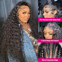 Wig Rambut Asli India Mentah Alami 180% Density, Wig Full Lace Frontal HD dengan Lace Transparan