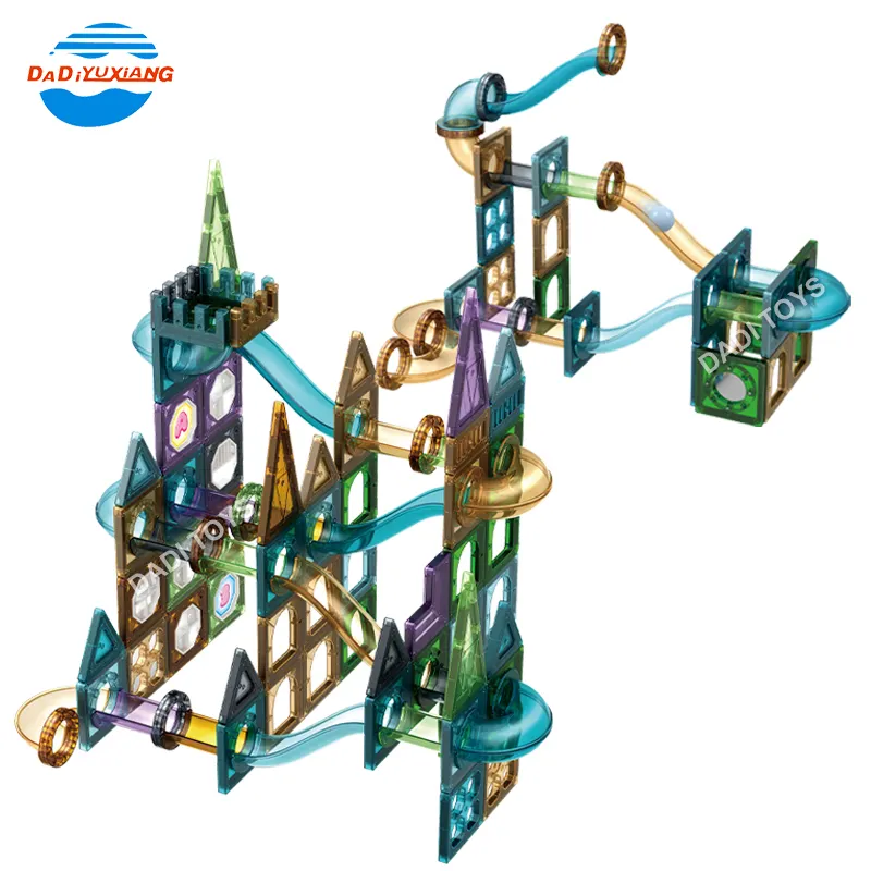 Cheap Clear Color Racing Railway Learning Kit 45 pieces Children's toys Marble Running Game Maze Magnetic Title Block Toys