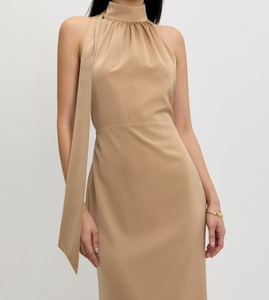 Robe élégante sans manches en tricot à col halter, longue robe de demoiselle d'honneur pour tous les jours, robe de soirée de luxe, couleur unie, douce et naturelle - Product Image 1