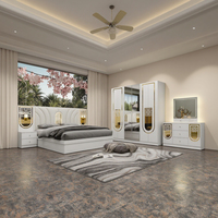 Ensembles de meubles de chambre à coucher de luxe Royal DAVINI 2026 avec portes de placard miroir, rangement et tête de lit lumineuse pour hôtels et appartements modernes