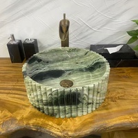 Aquarius AQ969G Nouveau design Évier de comptoir cannelé incurvé écologique en marbre vert pour salle de bain Garantie de 5 ans et plus Montage supérieur