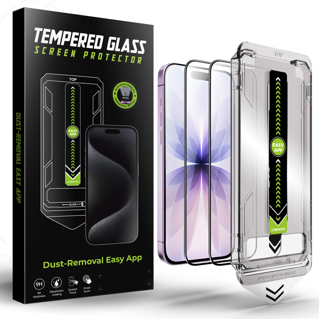 2pack Dust-free Screen Protector Tempered Glass Screen Protector Easy Installation Tool Kit for iPhone 13 14 15 16 Pro Max