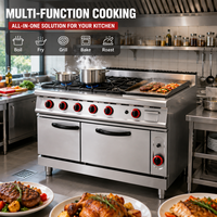 Cuisinière à gaz commerciale autonome avec 4 brûleurs, plaque de cuisson et four en acier inoxydable pour hôtel, restaurant, traiteur, cuisine