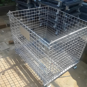 Dây thép mạ kẽm lưới có thể gập lại có thể khóa Stackable kim loại lưu trữ lồng <span class=keywords><strong>Pallet</strong></span> lồng OEM 500-2000kg Công suất 4-in bánh xe - Product Image 2