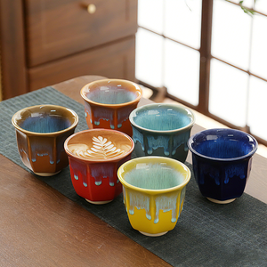 Tasses à café heptagonales en céramique avec glaçure changeante au four personnalisée, couleur dégradée unique, qualité alimentaire pour le latte, la maison, le café, le bar, vente en gros - Product Image 1