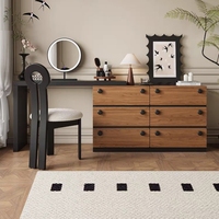 Coiffeuse moderne minimaliste en bois de noyer massif avec tiroirs intégrés et miroir éclairé pour chambre et hôtel