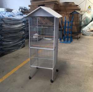 Jaula de pájaros grande de acero inoxidable de lujo moderna con paneles de malla de alambre para alimentación al aire libre y caja de cría embalada - Product Image 6