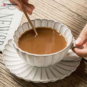 Juego de Taza y Platillo de Cerámica para Café, Té y Desayuno, con Forma de Pétalo, Diseño Moderno y Sencillo, de Alta Apariencia, para el Hogar y Negocios - Product Image 6
