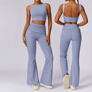 Ensemble de yoga et de sport pour femme, respirant et à séchage rapide, avec pantalon évasé à dos élégant et effet seconde peau, idéal pour le printemps et la course à pied - Product Image 1