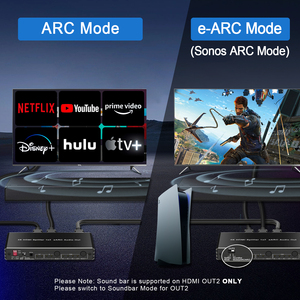 Répartiteur <span class=keywords><strong>HDMI</strong></span> 4K60Hz <span class=keywords><strong>ARC</strong></span>/eARC pour barre de son Commutateur <span class=keywords><strong>HDMI</strong></span> Bi-direction 1 en 2 sorties ou 2 entrées vers 2 sorties SPDIF 5.1CH - Product Image 2