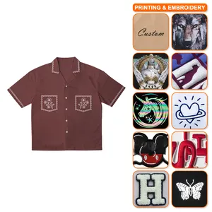 2024 Customized Men's Retro High Street Versatile Pure Cotton Embroidered Casual Short Sleeved Cuban Collar Shirt