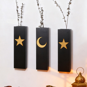 Étagère murale Art Déco moderne en bois noir, motif étoile et lune - Vase mural flottant pour salon, chambre, décoration intérieure Rosa Home RH-D150 - Product Image 2