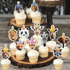 Décorations de cupcakes pour fête d'animaux, fournitures de <span class=keywords><strong>jungle</strong></span>, animaux sauvages, anniversaire, fête prénatale - Product Image 3