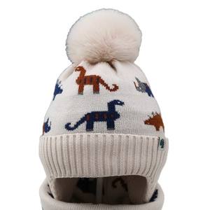 Ensemble <span class=keywords><strong>bonnet</strong></span> et écharpe d'hiver unisexe pour bébé et tout-petit, tricoté, doublé polaire, avec <span class=keywords><strong>pompon</strong></span>, oreilles de dinosaure, cache-oreilles et cache-cou, modèle courant - Product Image 5