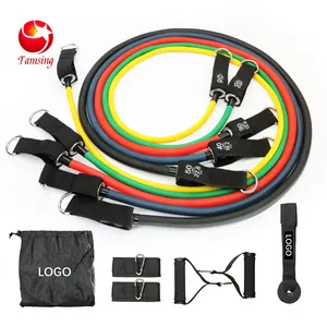 Hot Selling 11 Pieces Rubber Resistance Band Elastic Fitness Band Set With Handles Legs Ankle Straps And Carry Bag