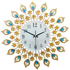 Horloge murale en plumes de paon, métal et résine, horloge décorative suspendue, fonctionnant à piles, quartz analogique, décoration de salon - Product Image 4
