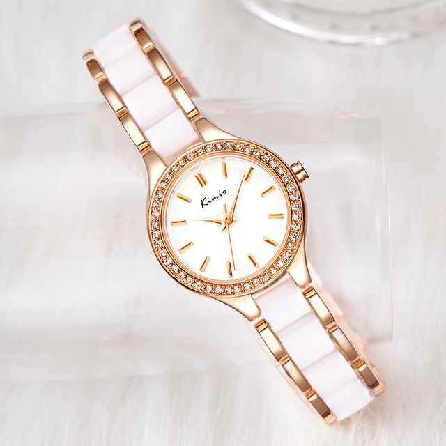 KIMIO Women's Fashion Analog Ceramic Band Alloy Case Japan Movement Custom Logo Watch