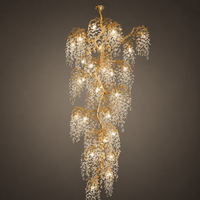 Lustre LED personnalisé de luxe en cristal doré en forme de branche, hauteur réglable, éclairage intérieur pour hall d'entrée, hall, duplex, villa, hôtel