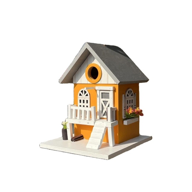 Yellow Cottage-Inspired Retro Arts Crafts Bird Feeder Garden Ornament Wall Hanging Birdhouse Country Cottages Inspired