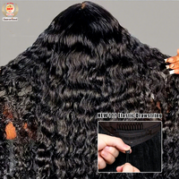 Perruque complète bouclée avec cordon de serrage, 100% cheveux humains indiens bruts, sans colle, ajustable et respirante, style Water Wave
