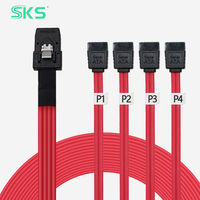 Cable divisor interno SKS SKS-L8087B Mini SAS SFF-8087 a 4 SATA, 36 pines macho, 7 pines hembra, rojo, para disco duro SSD