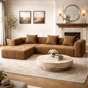 أريكة قماشية إسفنجية قابلة للتخصيص من المصنع، أريكة زاوية معيارية على شكل حرف L بدون هيكل داخلي قابلة للطي لغرفة المعيشة - Product Image 1