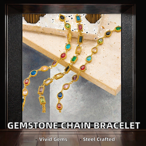 Stainless Steel Electroplated Fashion Colored Zircon <b>Chain</b> Bracelet with Oval Water Drop Square Design for Women - Product Image 2