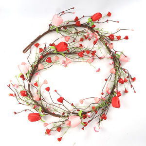 Artificial <strong>Red</strong> <strong>Tulip</strong> &amp; Heart Vine Faux Floral Garland for Valentine's Day Wedding Party &amp; Home Decoration - Product Image 1