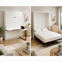 Letto Pieghevole Multifunzionale con Scrivania Integrata, Telaio in Metallo Compatto, Rivestimento in Tessuto di Cotone, Stile Armadio Nascosto per Studio