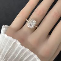 Anillos de Plata de Ley 925 Chapados en Oro de 18k, Corte Radiante de 10ct, Halo Pavé, Anillo Fino con Incrustaciones de Moissanita VVS, Joyería para Mujer