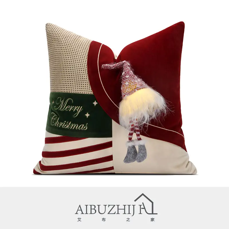 AIBUZHIJIA-Funda de cojín de terciopelo bordado, 45X45, Vintage, Patchwork, Navidad, 2022