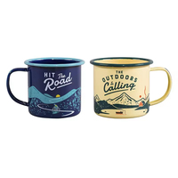 Ensemble de tasses à café de camping en métal émaillé, épaissies, réutilisables, avec logo personnalisé, motif de dessin animé, pour Noël, avec boîte cadeau